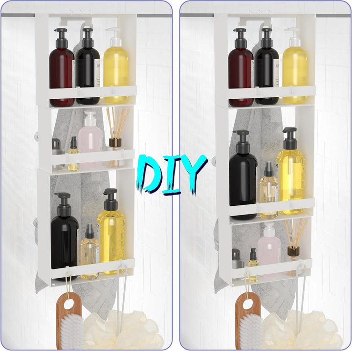 Duschablage zum Hängen, 3. Stock Duschablage 0hne Bohren Mattweiss, Badezimmer Organizer mit 4 Saugn