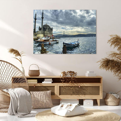 Bilder auf Leinwand 100x70cm Leinwandbild Architektur asien boot brücke Gross Wanddeko Bild Schlafzi