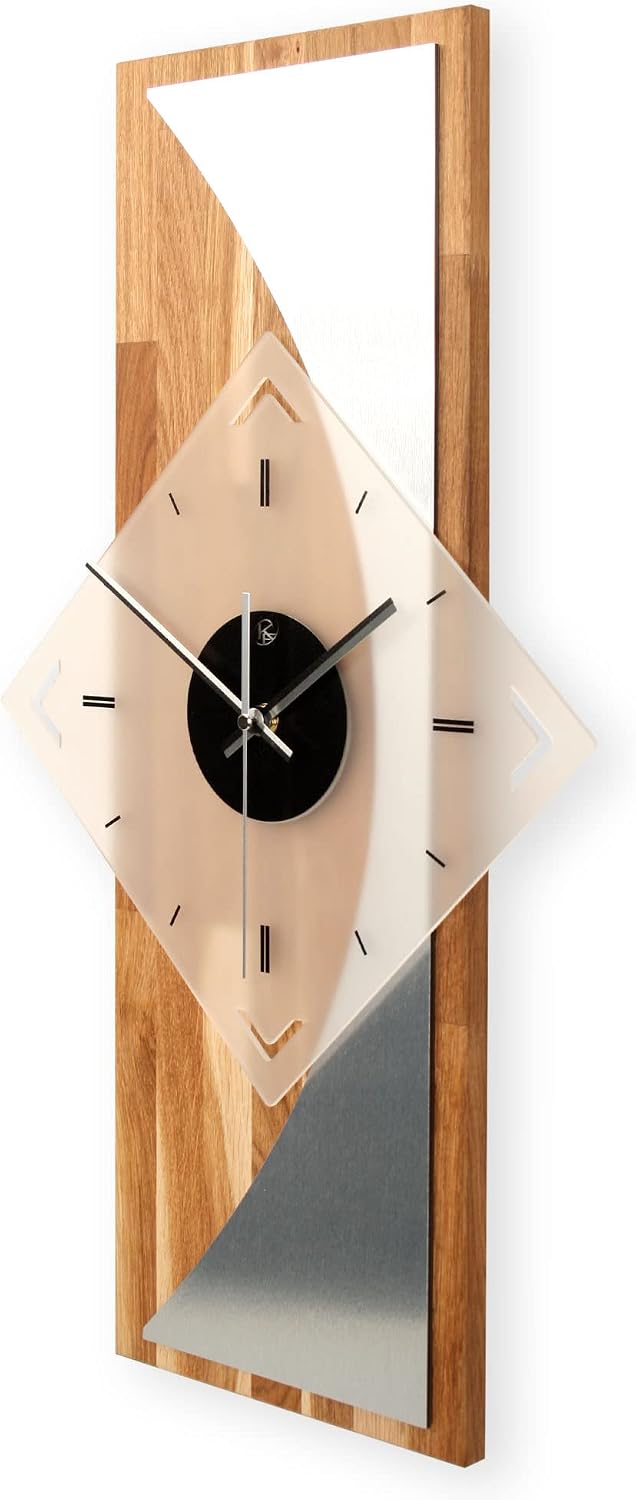 Kreative Feder Designer-WANDUHR „Silvermoon“ aus hochwertigem Eichenholz mit modernem Metallic-Look