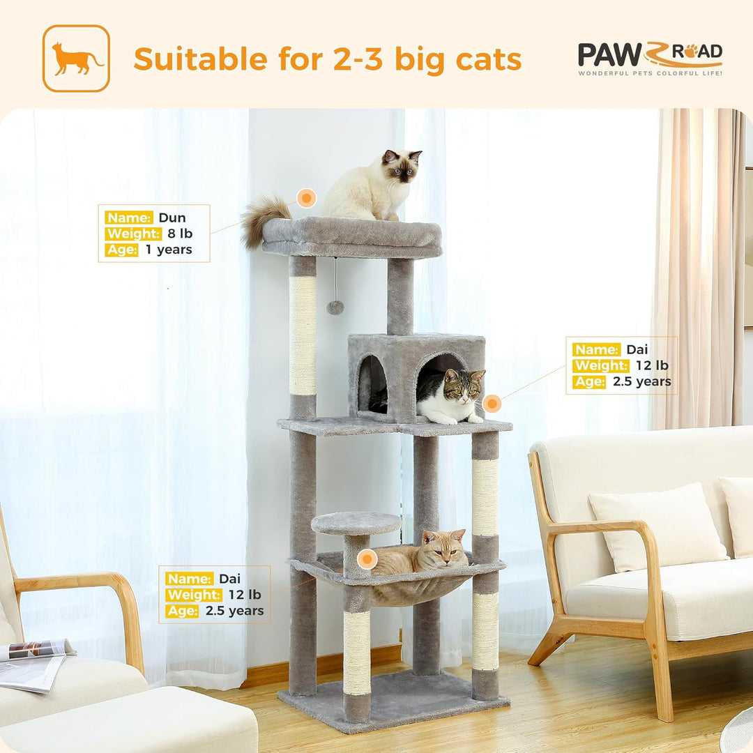 PAWZ Road Katzenbaum mit Metall-Plüsch-Hängematte, Katzenturm für ausgewachsene Katzen mit 2-türigem