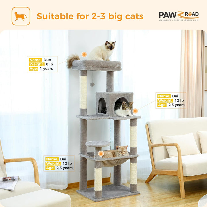 PAWZ Road Katzenbaum mit Metall-Plüsch-Hängematte, Katzenturm für ausgewachsene Katzen mit 2-türigem