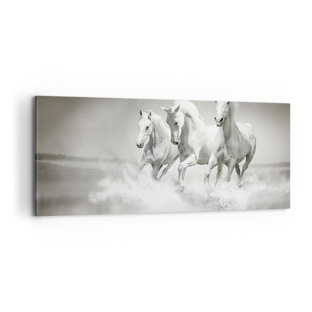 Panorama Bilder auf Leinwand 100x40cm Leinwandbild Bauernhof pferde galopp freiheit Gross Wanddeko B