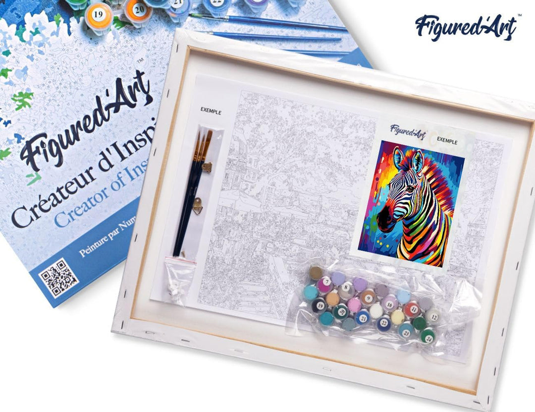 Figured'Art Malen Nach Zahlen Erwachsene Mit Rahmen Zebra Farbenfroh Abstrakt - Paint by Numbers Bas