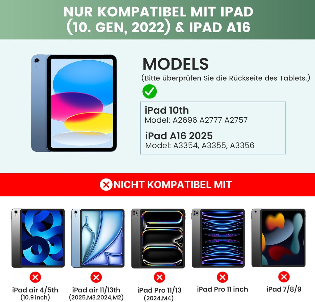 typecase Hülle mit Tastatur für iPad A16 11/10 Generation((2025/2022, 11/10.9 Zoll),7-farbige Beleuc