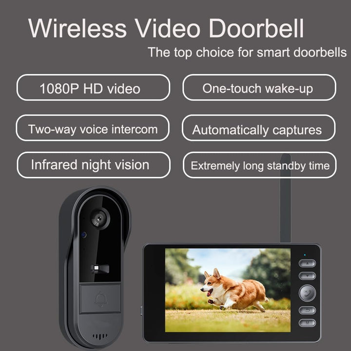 Winnes 1080P Video Türklingel mit Kamera Drahtlose Video Türklingel mit 4,3" Display,170° Weitwinkel