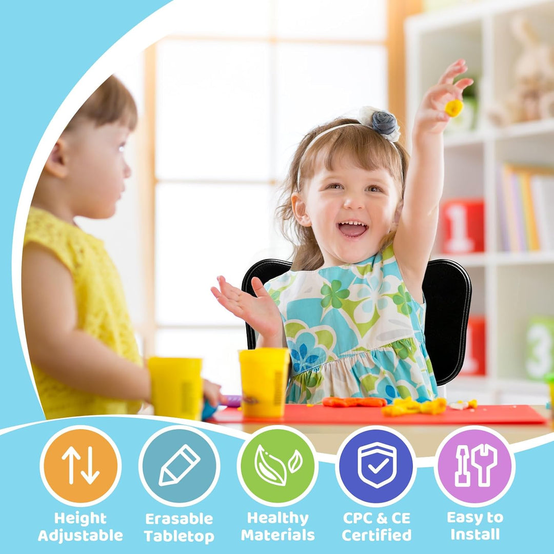FUNLIO Kindertisch und 2 Stühle, höhenverstellbar für Kinder im Alter von 3-8 Jahren, leicht abwisch