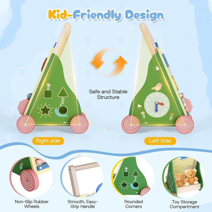 Lauflernwagen Holz, 10 in 1 Montessori Spielzeug Multifunktion,Einstellbar Baby Walker mit Activity