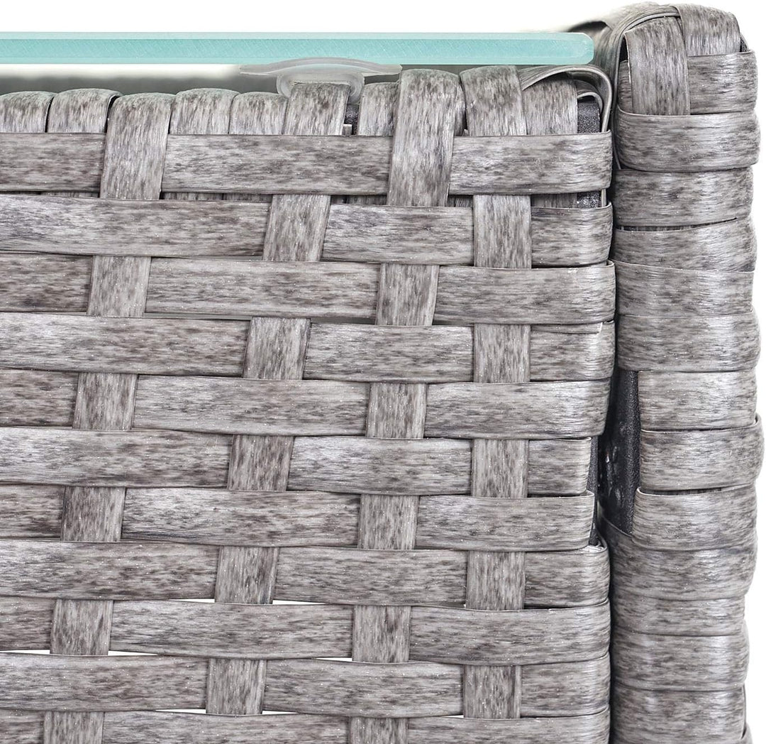 Mendler Poly-Rattan Gartentisch Halden-AM, Beistelltisch Tisch mit Glasplatte - grau, Grau
