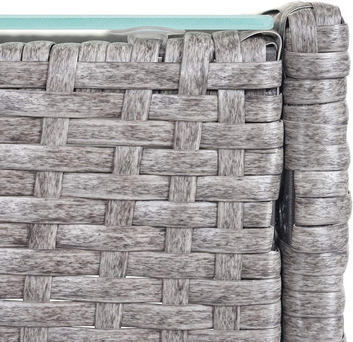 Mendler Poly-Rattan Gartentisch Halden-AM, Beistelltisch Tisch mit Glasplatte - grau, Grau