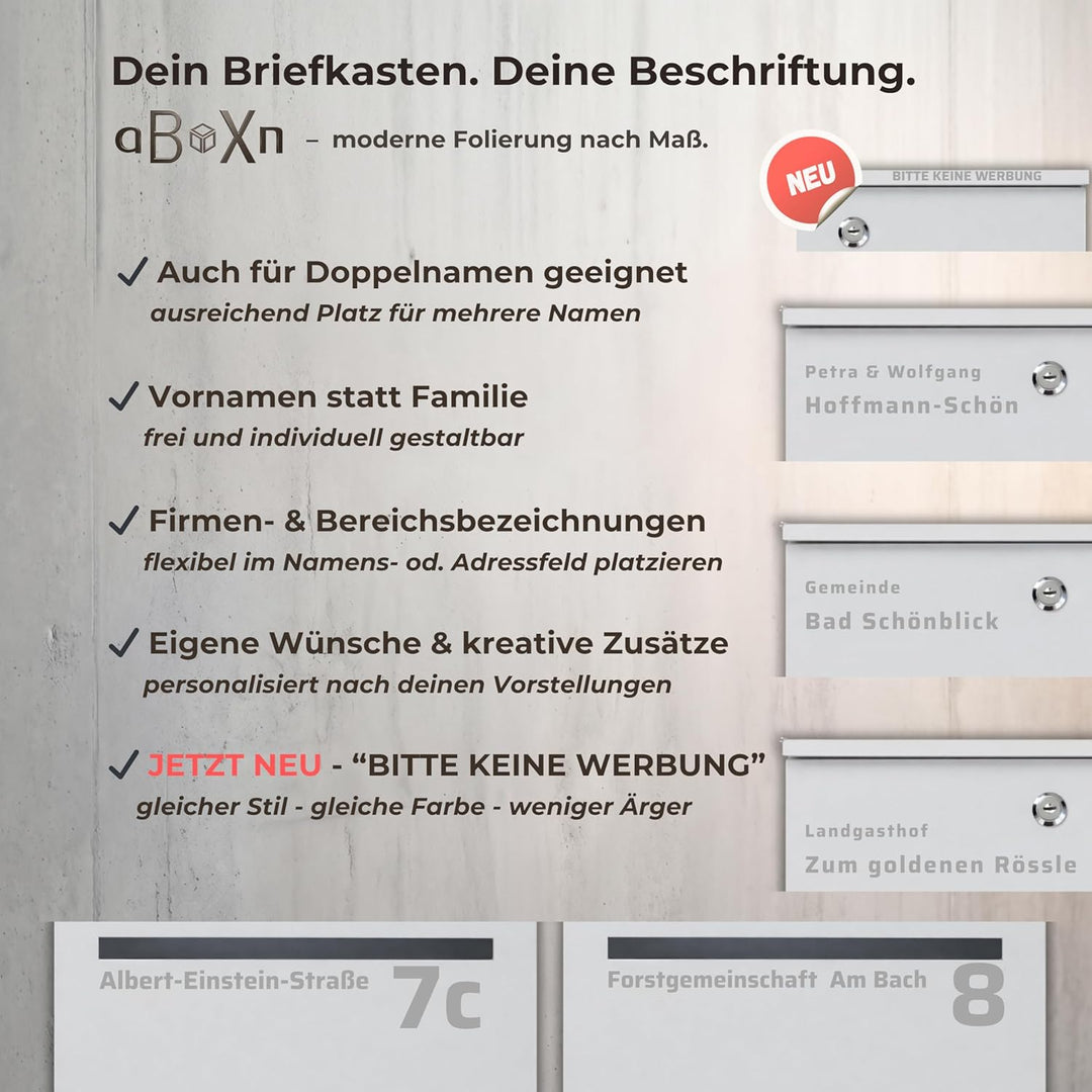 Personalisierter Briefkasten Hellgrau I Moderner Postkasten inkl. Sichtfenster & Keine Werbung I Lan