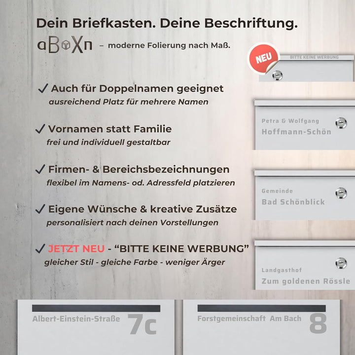 Personalisierter Briefkasten Hellgrau I Moderner Postkasten inkl. Sichtfenster & Keine Werbung I Lan