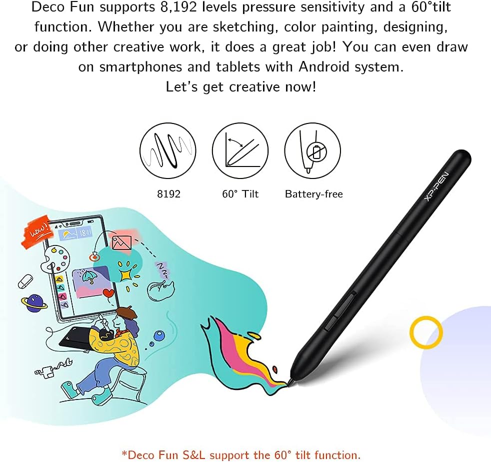 XP-PEN Deco Fun L Grafiktablett, 10 x 6 Zoll, mit Eingabestift, passiv bis 8192 Stufen und Neigungen