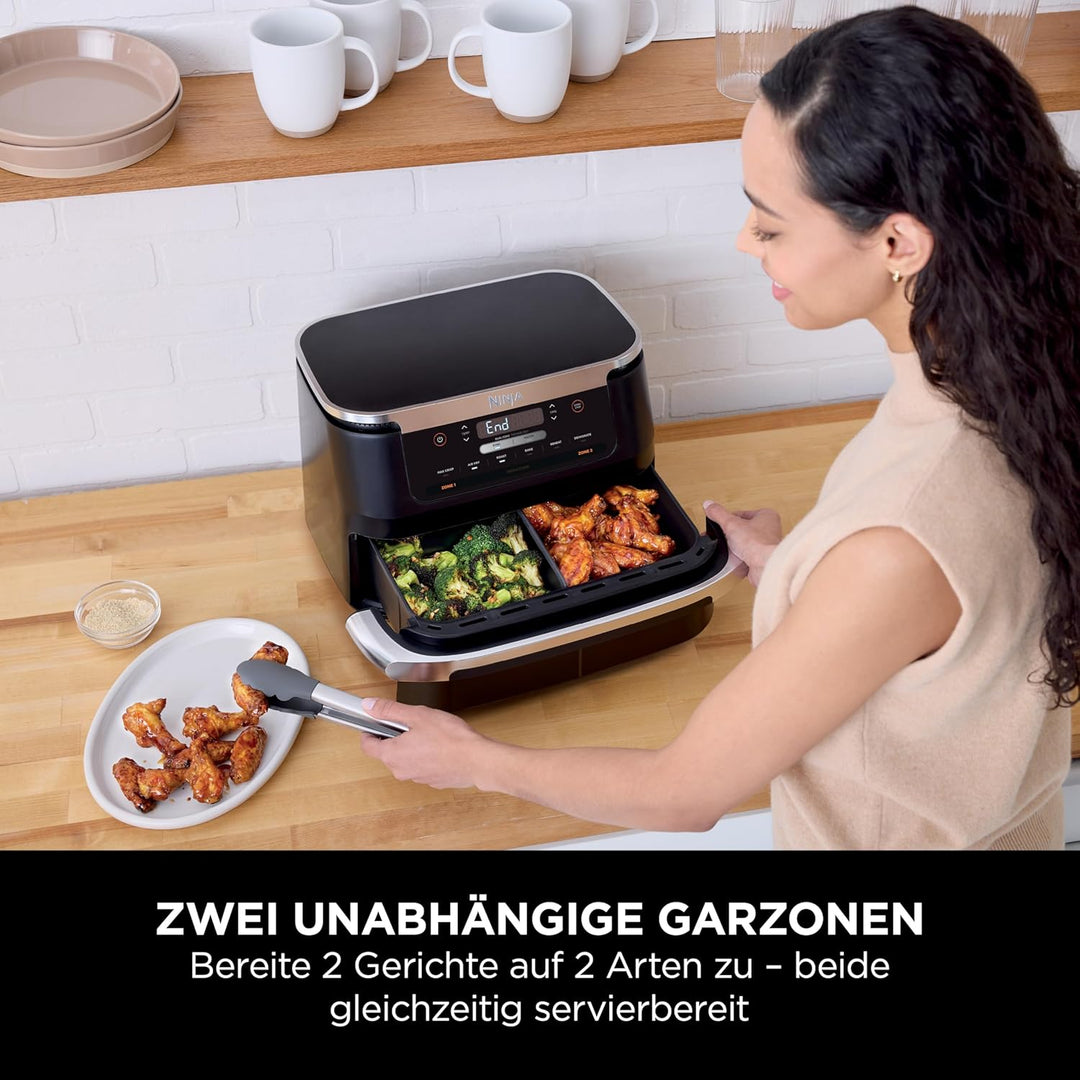 Ninja FlexDrawer Heissluftfritteuse (6 Liter), Schwarz. Dual Zone Air Fryer, grosse Schublade, 6-in-