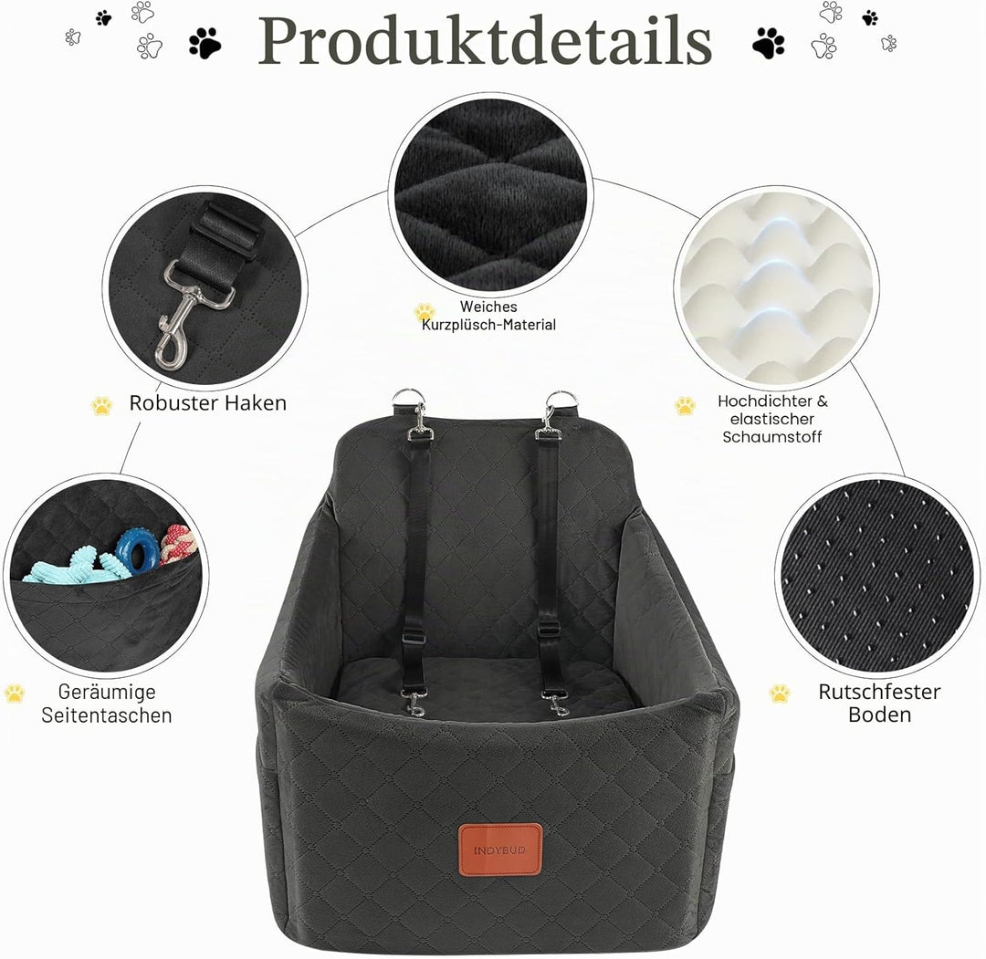 Hunde Autositz für kleine bis mittlere Hunde, Memory Foam erhöhte Kissen Hundeautositz,abnehmbar und
