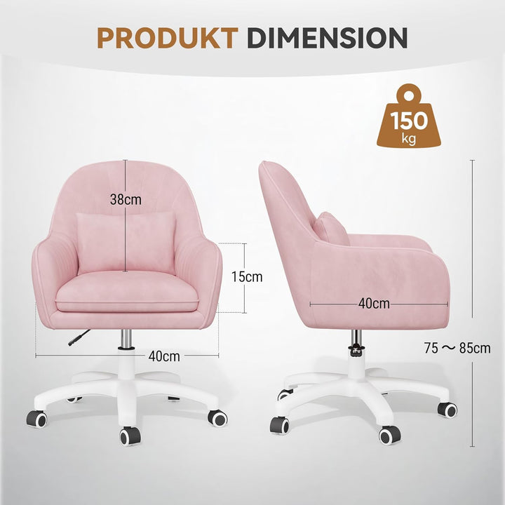 Homeoffice Stuhl, SamtStuhl mit Kopfkissen, 360° drehbar Höhenverstellbar Bürostuhl ergonomisch, Sch