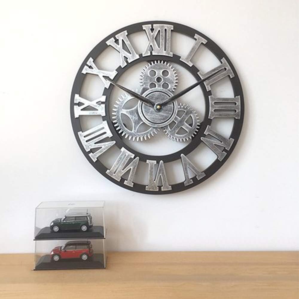 Grosse Wanduhr im Vintage-Stil,schwarz Wanduhr rund, Metall Geräuschlos Nicht tickend batteriebetrie