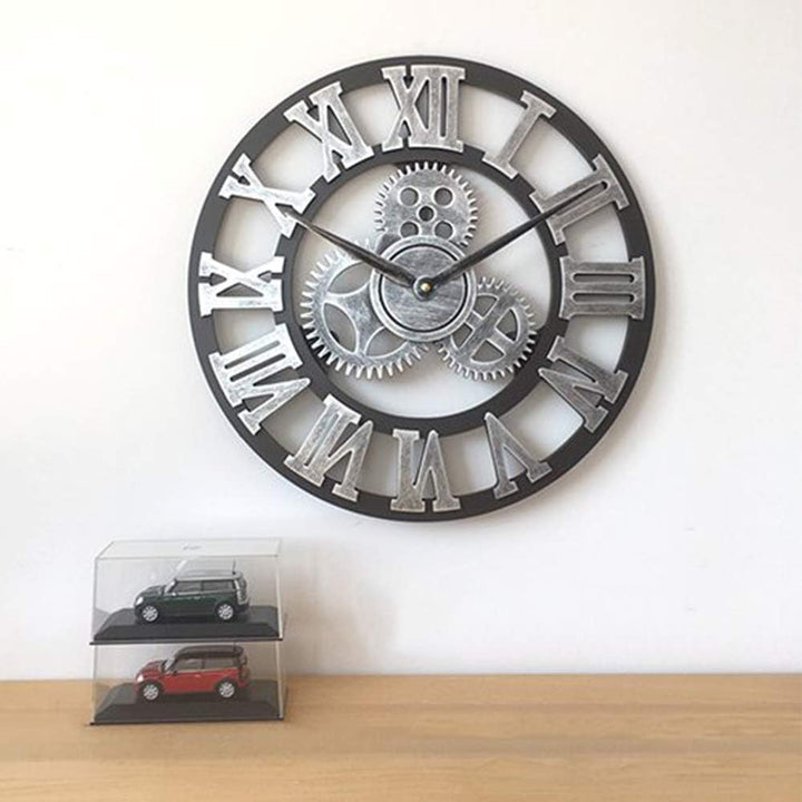 Grosse Wanduhr im Vintage-Stil,schwarz Wanduhr rund, Metall Geräuschlos Nicht tickend batteriebetrie