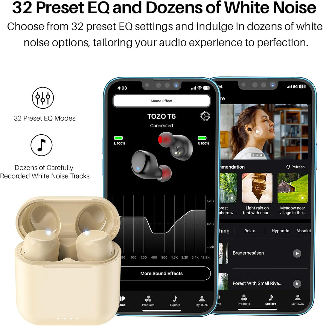 TOZO T6 Bluetooth Kopfhörer Kabellos In Ear Kopfhörer Touch Control mit Kabellosem Ladecase, IPX8 Wa