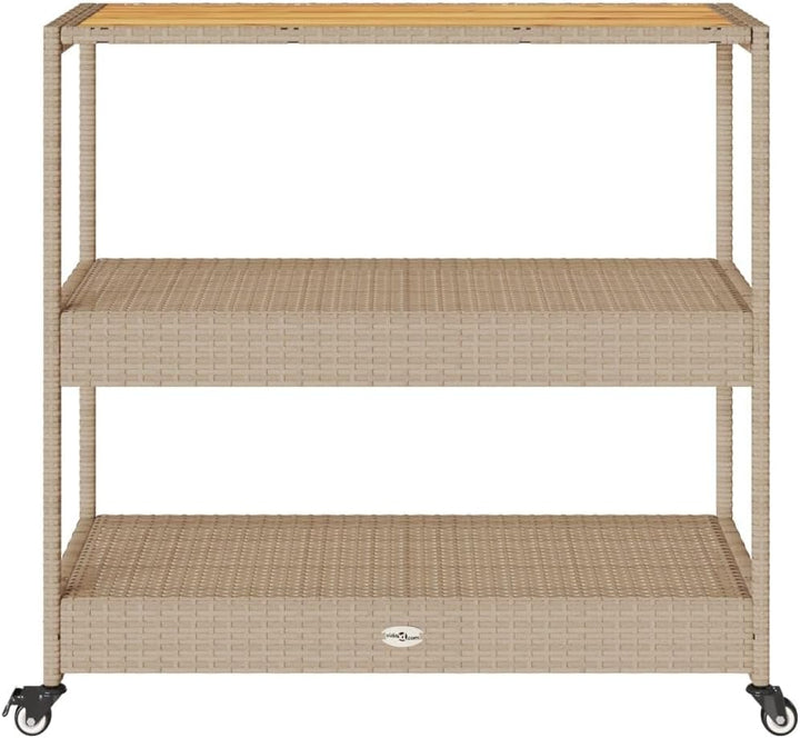vidaXL Barwagen 3 Böden Beige Poly Rattan und Massivholz Akazie, Beige