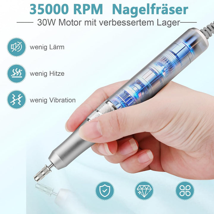 Enniewi Nagelfräser, 35000U/M Professioneller Nagelfräser für Gelnägel und Acrylnägel, Maniküre Pedi