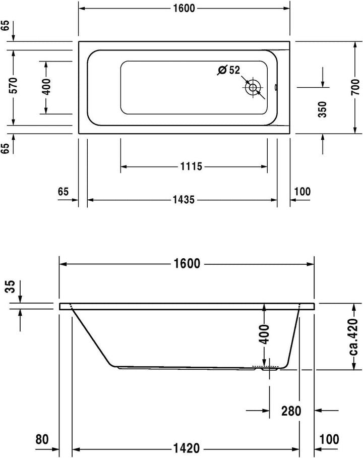VBChome Badewanne 160x70 cm Duravit Acryl SET Wannenträger Siphon Wanne Rechteck Weiss Design Modern