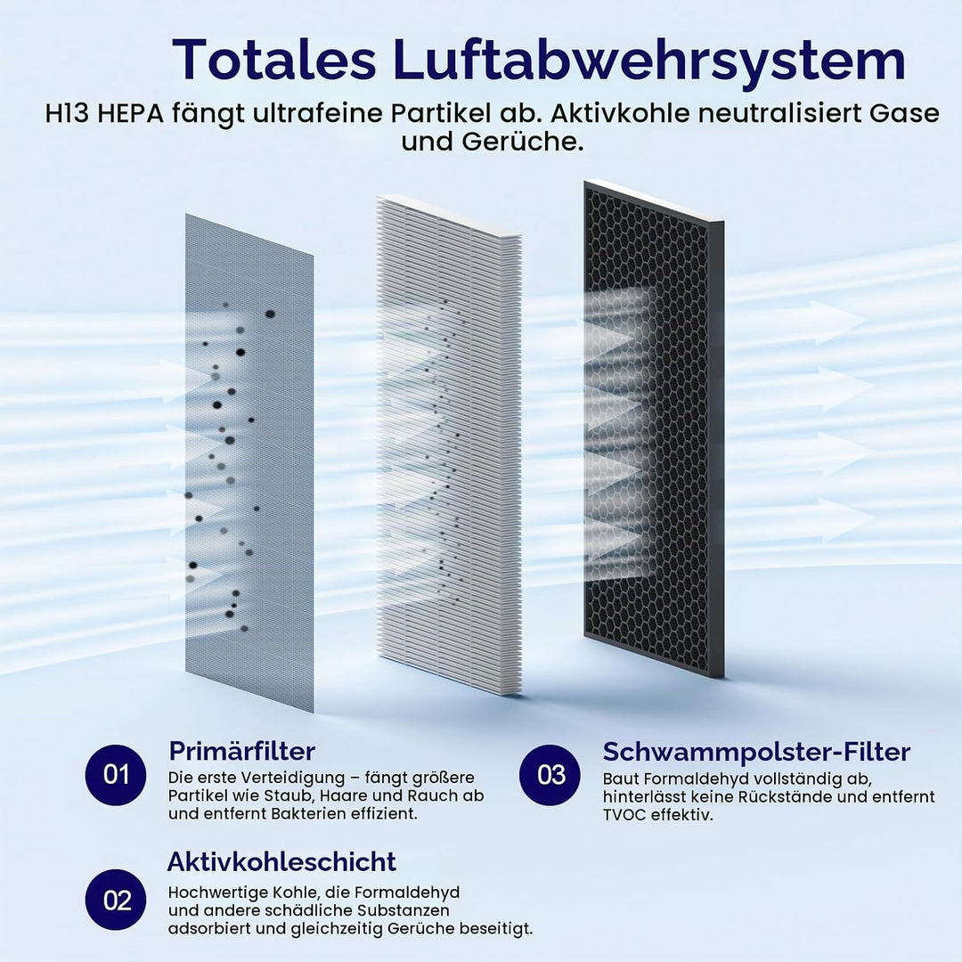 Luftreiniger Mit HEPA-Filter &amp; Aromatherapie, Gegen Schimmel Staub Pollen Tierhaare, Energiesparend,