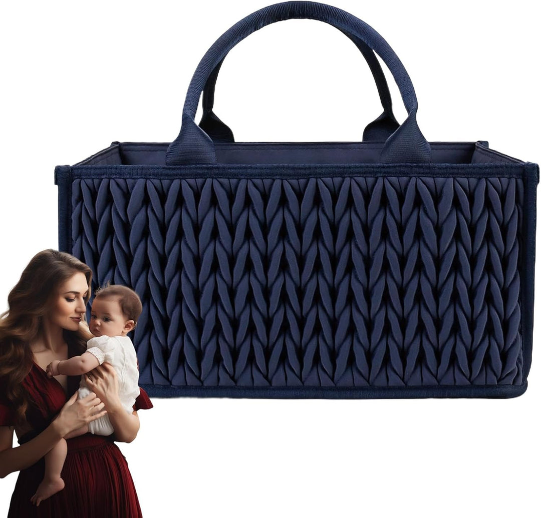 Tragbare Windel Caddy mit Griffen - Baby Organizer Korb für Windeln und Tücher Dunkelblau, Dunkelbla