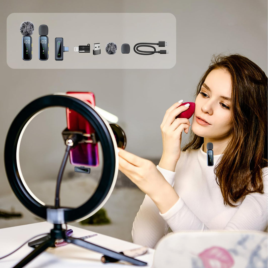 Mikrofon Handy, Kabelloses Lavalier Mikrofon für iPhone, Android, PC, Mini Mikrofon mit Geräuschunte