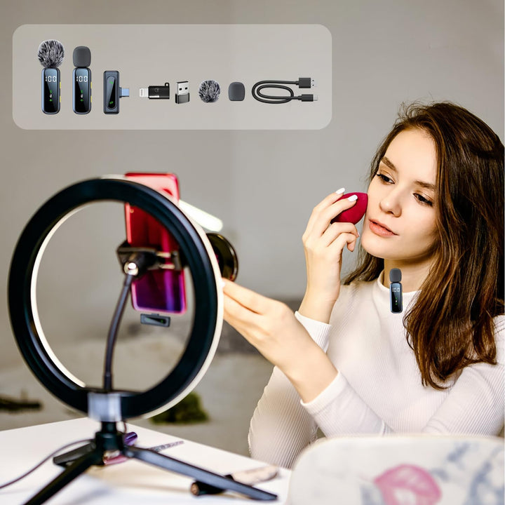 Mikrofon Handy, Kabelloses Lavalier Mikrofon für iPhone, Android, PC, Mini Mikrofon mit Geräuschunte