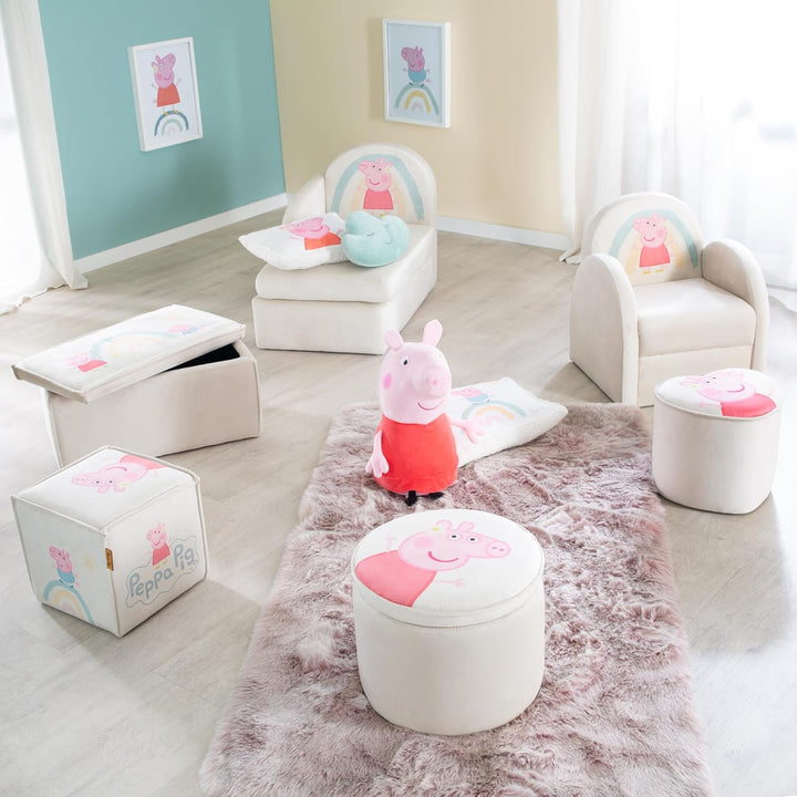 roba Pouf Coeur en Velours pour Chambre Enfant Peppa Pig - Tabouret Solide et Doux - Assise Stable d
