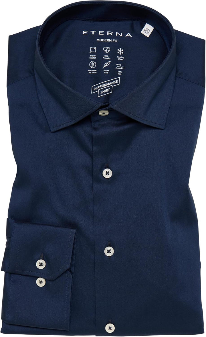 ETERNA Herren Performance Shirt MODERN FIT 38 Kragen / 67 Ärmel Navy, 38 Kragen / 67 Ärmel Navy