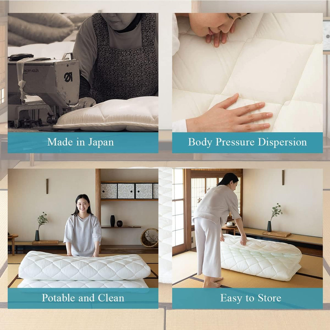 EMOOR Japanische Futon Matratze CLASSE 160 x 200 cm Weiss Hergestellt in Japan, Faltbar Schlaf Tradi