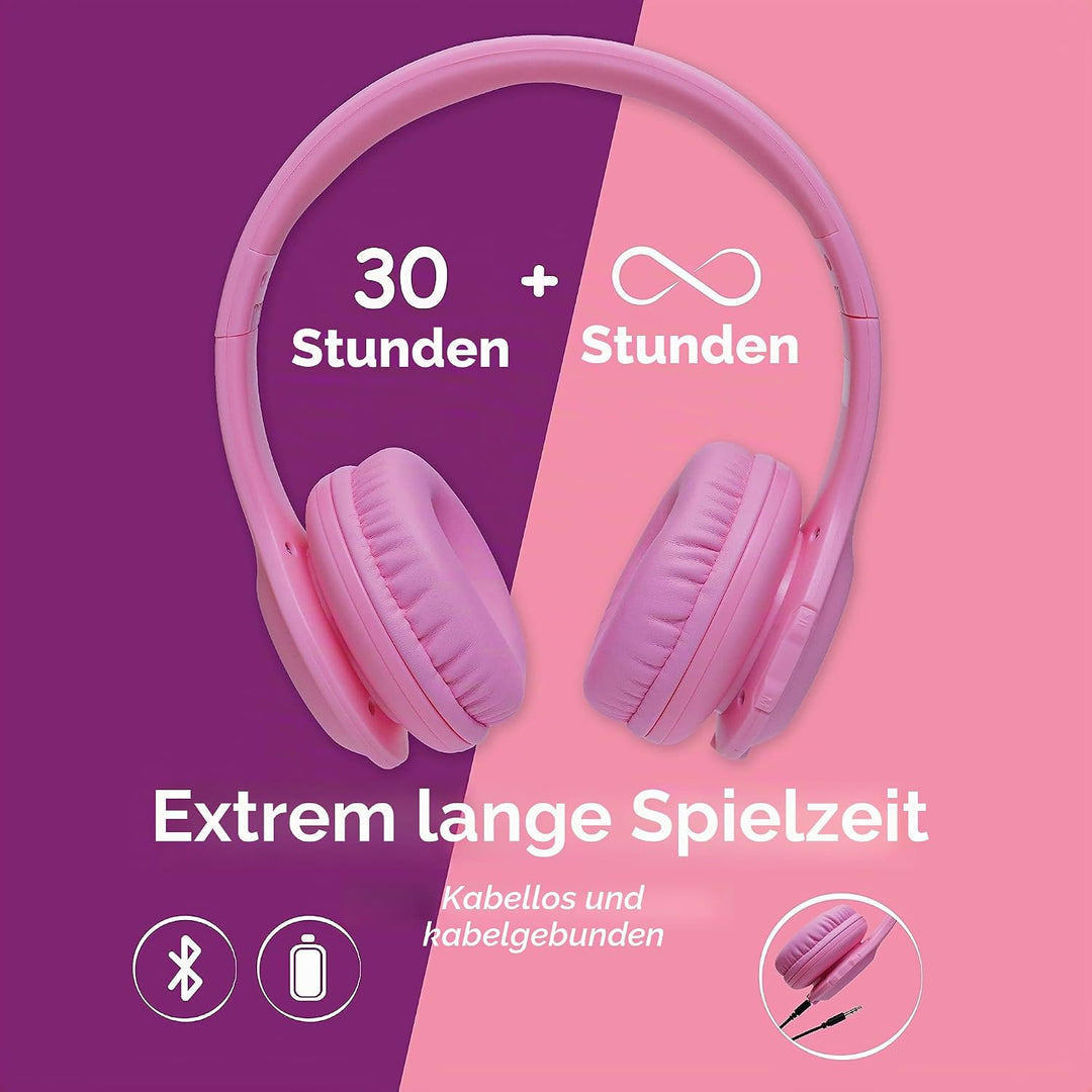 PowerLocus Kinderkopfhörer Bluetooth, Kinder Kopfhörer Kabellos mit LED-Leuchten und 94DB Lautstärke