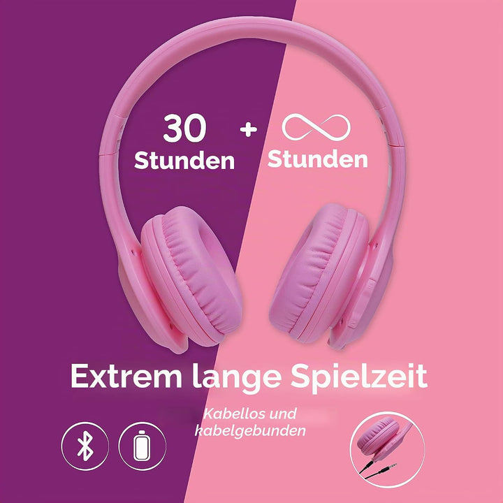 PowerLocus Kinderkopfhörer Bluetooth, Kinder Kopfhörer Kabellos mit LED-Leuchten und 94DB Lautstärke