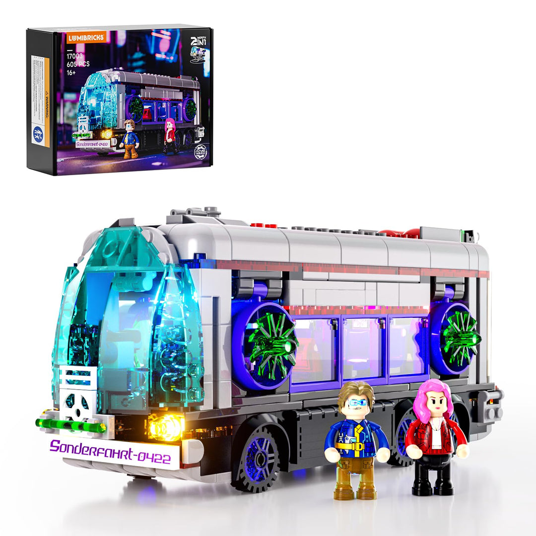 Lumibricks Cyberpunk Zukünftiger Bus mit LED-Beleuchtung – 2-in-1 Modell mit Licht, 605 Teile für Sc
