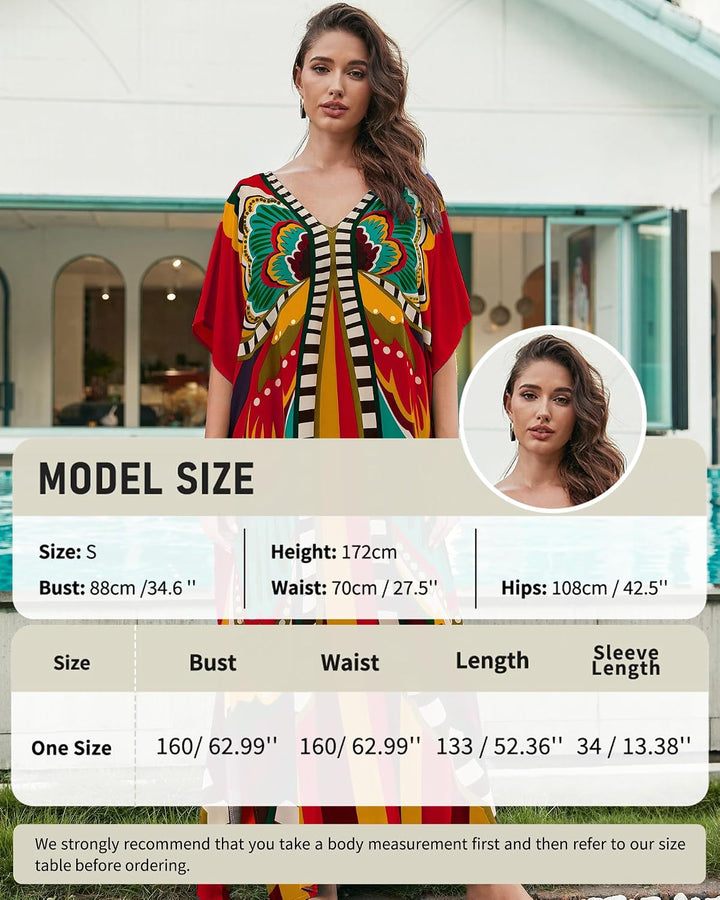Bsubseach Lose Kaftan Kleider für Frauen Kurzarm Badeanzug Cover Up Casual Urlaub Outfits Rot Schmet