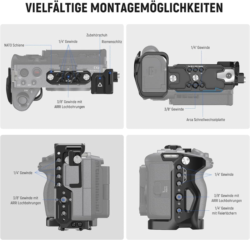 NEEWER FX3 FX30 Käfig, XLR Griffverlängerung mit HDMI Cable Clamp NATO Schiene, 3/8" ARRI Positionie