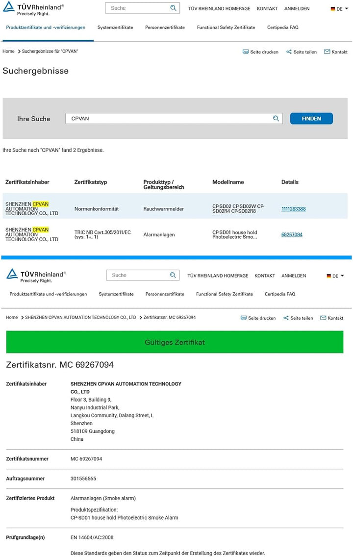 CPVAN Rauchmelder Vernetzt 10 Jahre Batterie mit Magnethalterung, EN14604 Geprüft Funk Feuermelder |
