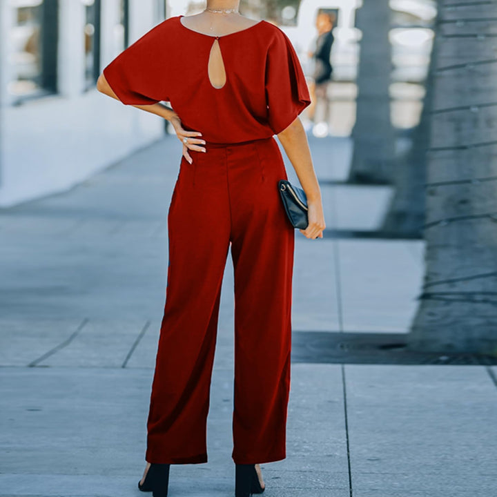 Coloody Damen Lang Jumpsuit Elegant Sommer Kurzarm V-Ausschnitt Overall Hosenanzug Romper Weites Bei