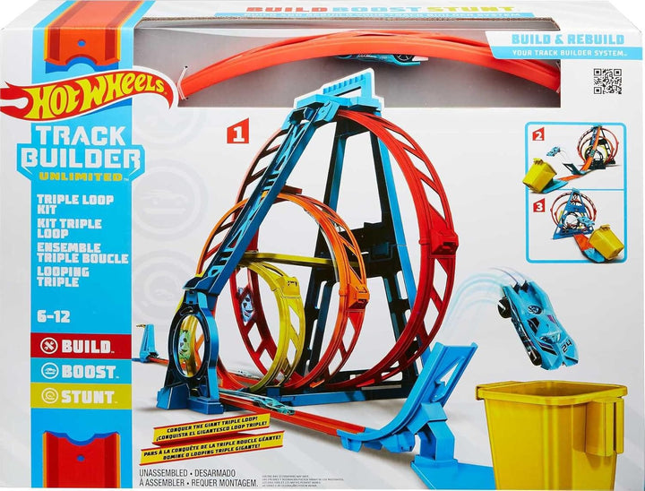 Hot Wheels GLC96 - Track Builder Unlimited Triple Loop Kit, Spielzeug Autorennbahn ab 6 Jahren