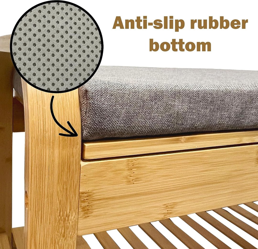 Bambus Schuhregal, Schuhregal aus Bambus mit Sitzbank, Schuhbank mit Sitzkissen, Sitzbank mit einer