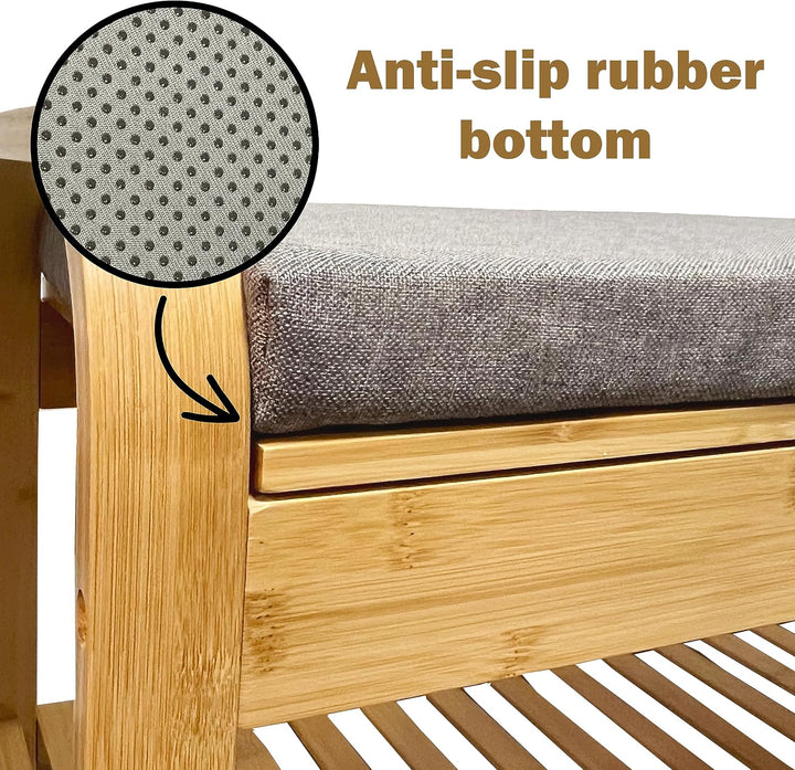 Bambus Schuhregal, Schuhregal aus Bambus mit Sitzbank, Schuhbank mit Sitzkissen, Sitzbank mit einer