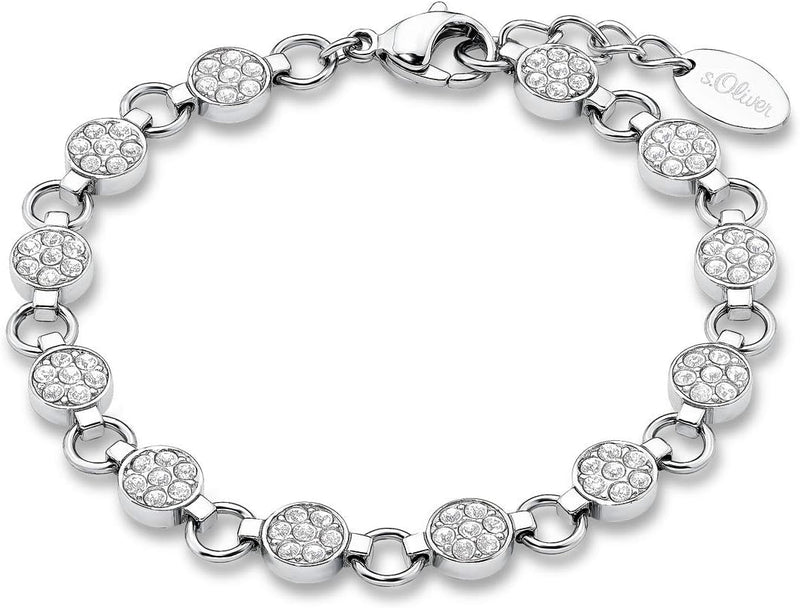 s.Oliver Armband Edelstahl Damen Armschmuck, mit Kristall, 18,5+3 cm, Silber, Kommt in Schmuck Gesch