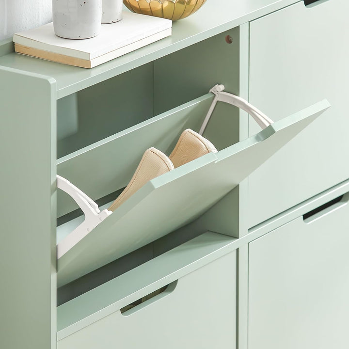 SoBuy Schuhschrank schmal mit 4 Klappen platzsparender Schuhkipper Hoch Kommode mit 4 Ablagen Schuhr