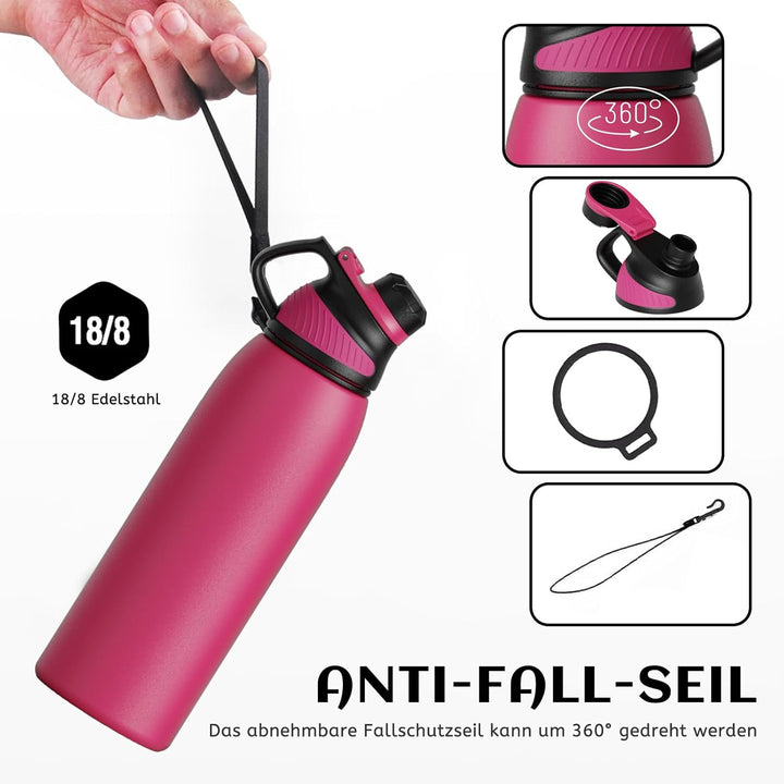 Fjbottle Edelstahl Trinkflasche Sport mit Magnetischem Deckel 1L, 800ml, 600ml, 400ml BPA-Frei Ausla