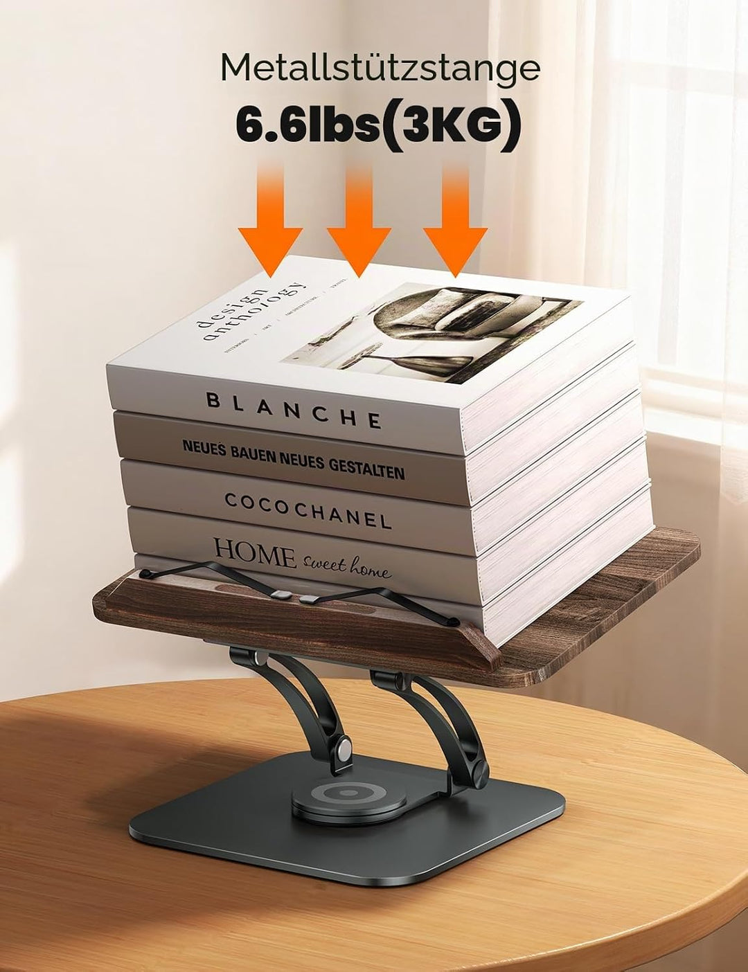Tounee Buchständer, Verstellbarer Buchhalter mit 360° drehbarer Basis, Kochbuchständer, Rezeptbuchha