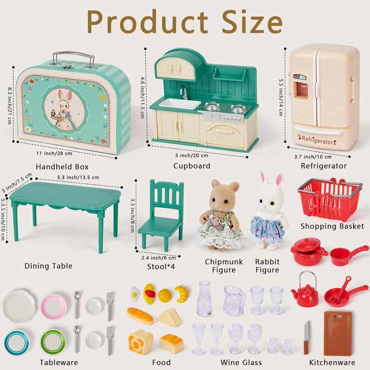 Koffer Dollhouse Tragbares Puppenhaus Möbel Zubehör DIY Miniatur Haus mit 2 Flexible Puppen, Klavier