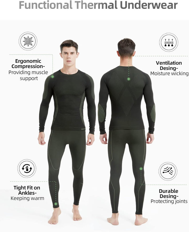 NOOYME Thermounterwäsche Herren Warm Atmungsaktiv Flexibel Skiunterwäsche Weich Thermo Unterwäsche M