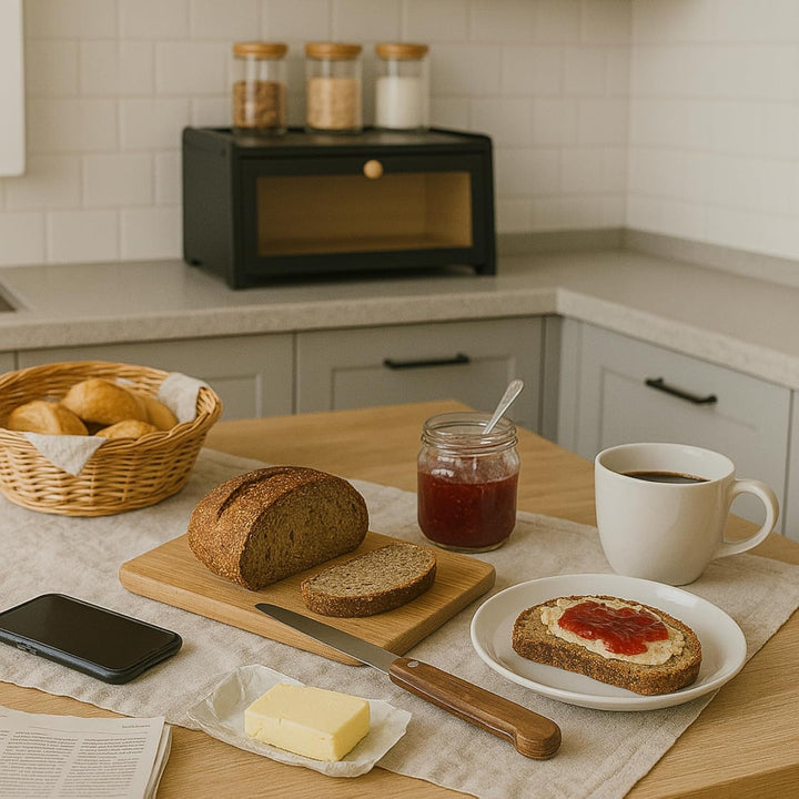 Cookery Brotkasten schwarz aus Holz zur Brotaufbewahrung Breadbox Brot Aufbewahrungsbox klein für Ba