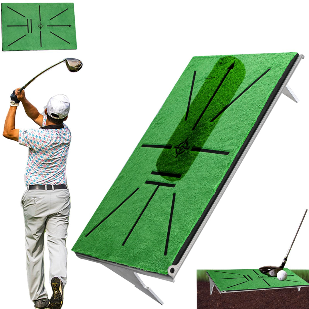 Golf Schlagmatte – Schwungpfad-Erkennung, 35x24 cm AL-Basis mit 7cm Erdspiesse – Golf Trainingsmatte